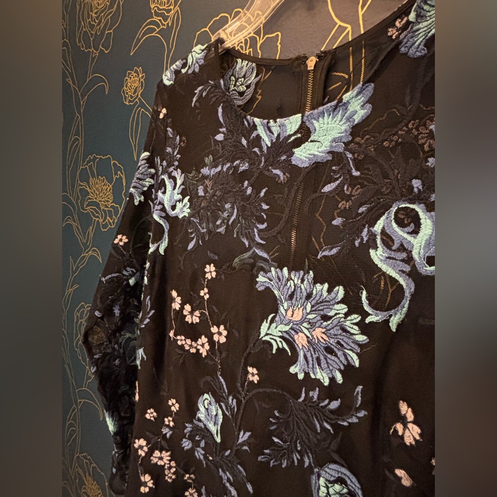 SACHIN & BABI designer embroidered PARTY DRESS sheer overlay BLUE size 12 - Picture 4 of 9